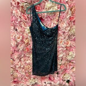 SCALA size 12 Navy One shoulder Short dress